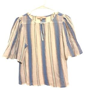 2/$30 LOFT - Blue & White Striped Blouse w/ Flutter Sleeves Size Small